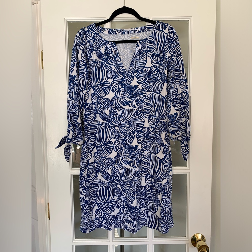 Lilly Pulitzer catch 3/4 sleeve Aegean navy beach path dress size m - Picture 2 of 7